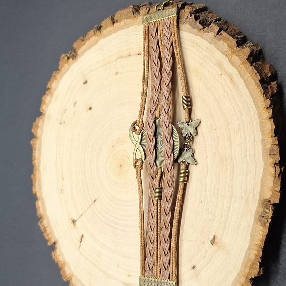 Boho Infinity "Flute" Charm Bracelet – Vintage Bronze & Faux Leather - Picture 3 of 4